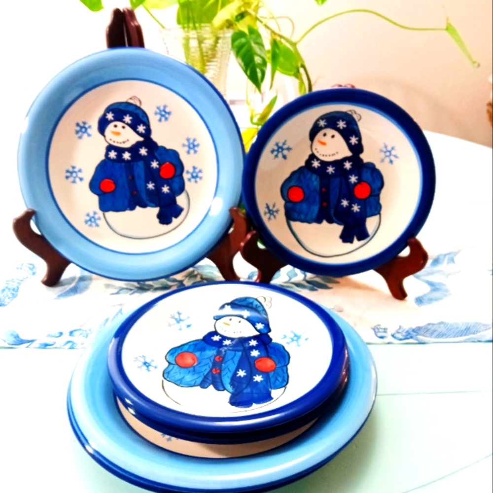 Libbey Holiday Dinner Plate Snowman Christmas set of Cookie Platter 10.5
